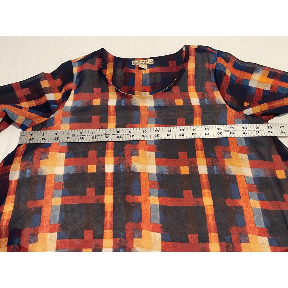00718 Emerge World Wear Plaid Overlay‎ Tunic Top Women's Size S - Picture 6 of 9